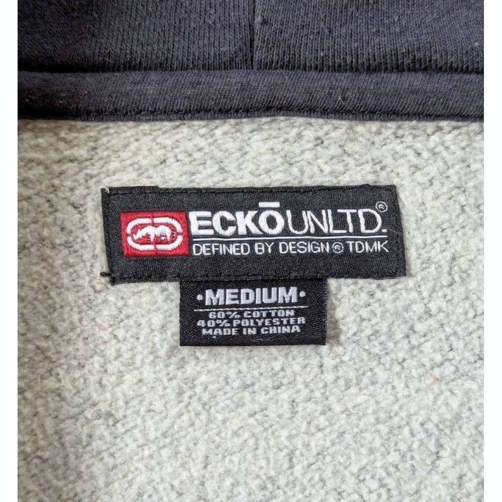 Ecko Unltd Full Zip Hoodie Mens Medium Grey Marl Fleece Rhino Logo Sweatshirt - Picture 2 of 8